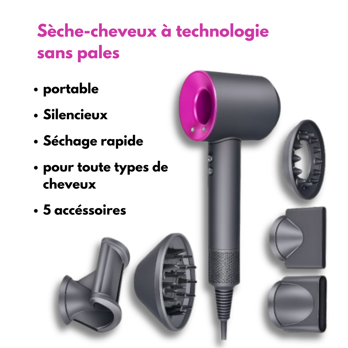 Leafless hair dryer negative ion 5 in 1 ( copie dyson )